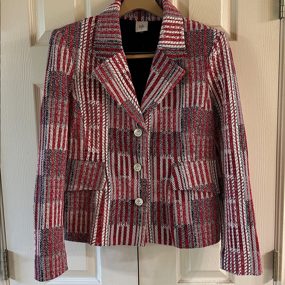 CAbi #6028 Patchwork Blazer Red and White Plaid Blazer M